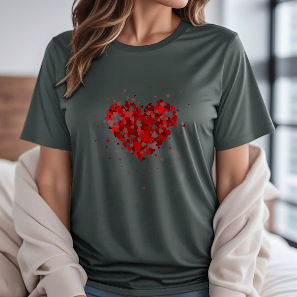 Women Valentine's Day Love Red Heart Print Graphic T-shirt