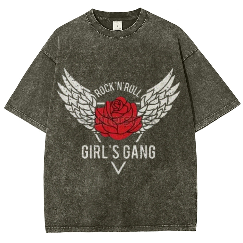 Women Washed Vintage Rock Rose Graphic Tee