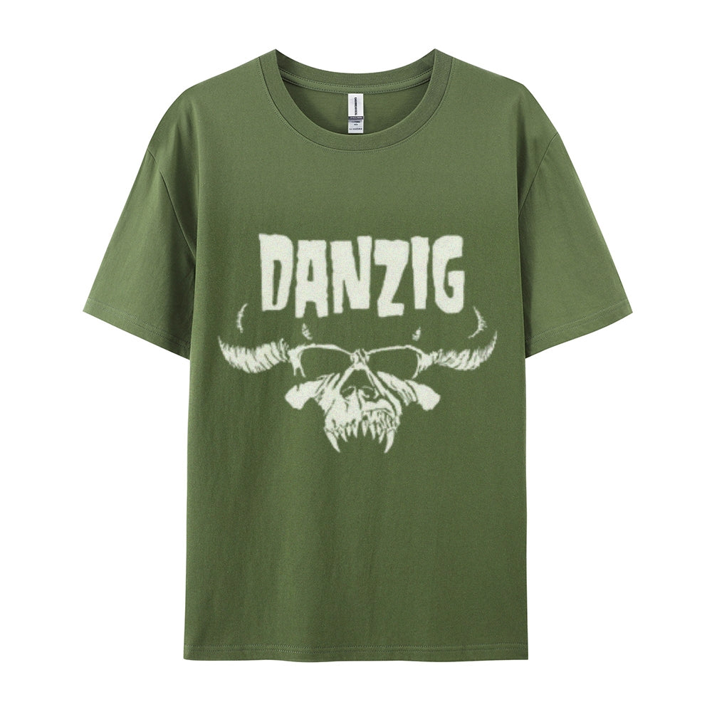 Mens Vintage The Danzig Rock Band Print Cotton Short Sleeve Casual Graphic T-shirt