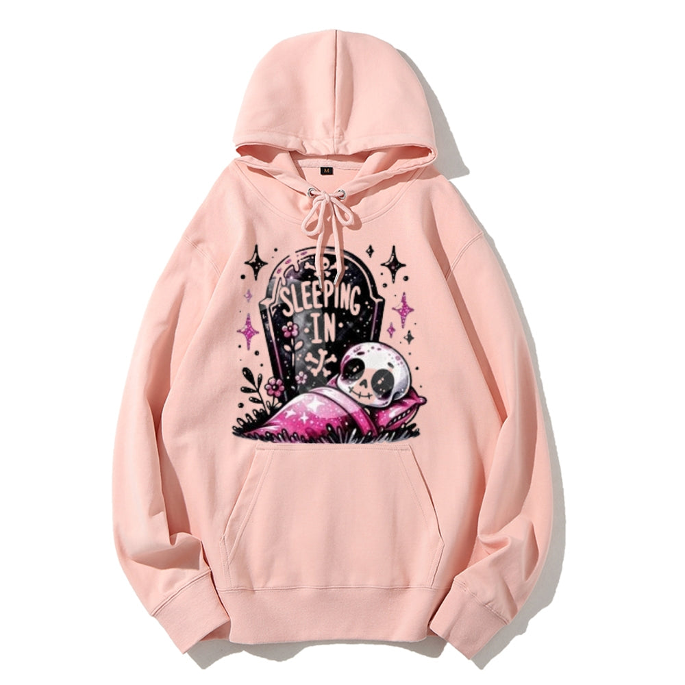 Women Cute Sleeping Skeleton Graphic Hoodies