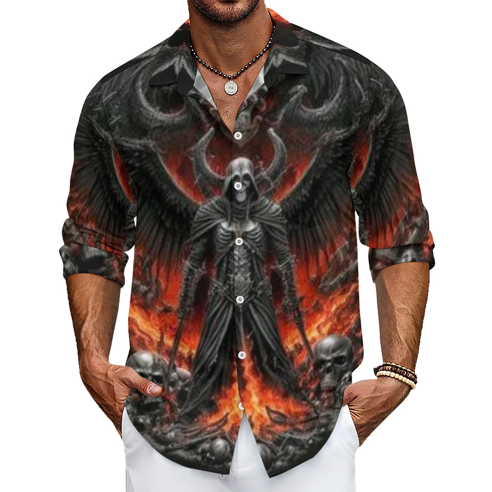 Mens Grim Reaper Death Skull 3D Print Long Sleeve Shirt