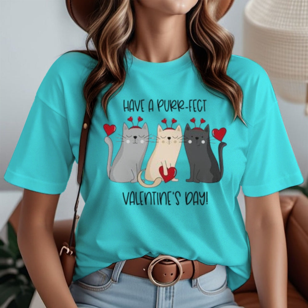 Women My Cat Is My Valentine's Day Print Graphic T-shirt