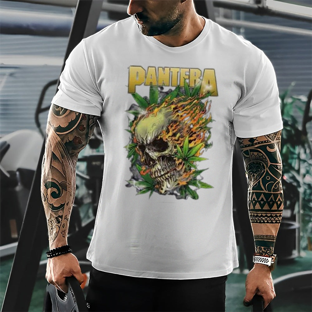 Mens Vintage The Pantera Rock Band Print Cotton Short Sleeve Casual Graphic T-shirt