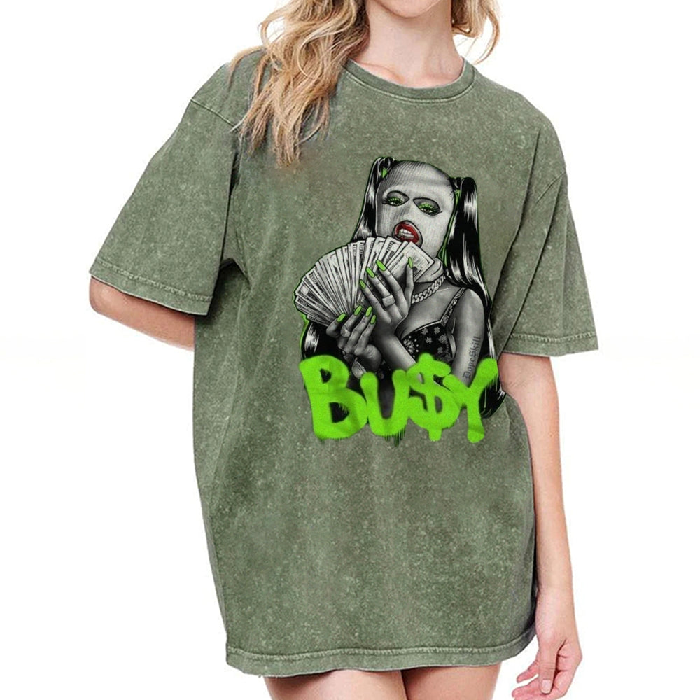 Women Washed Vintage Stay It Busy Graphic Tee