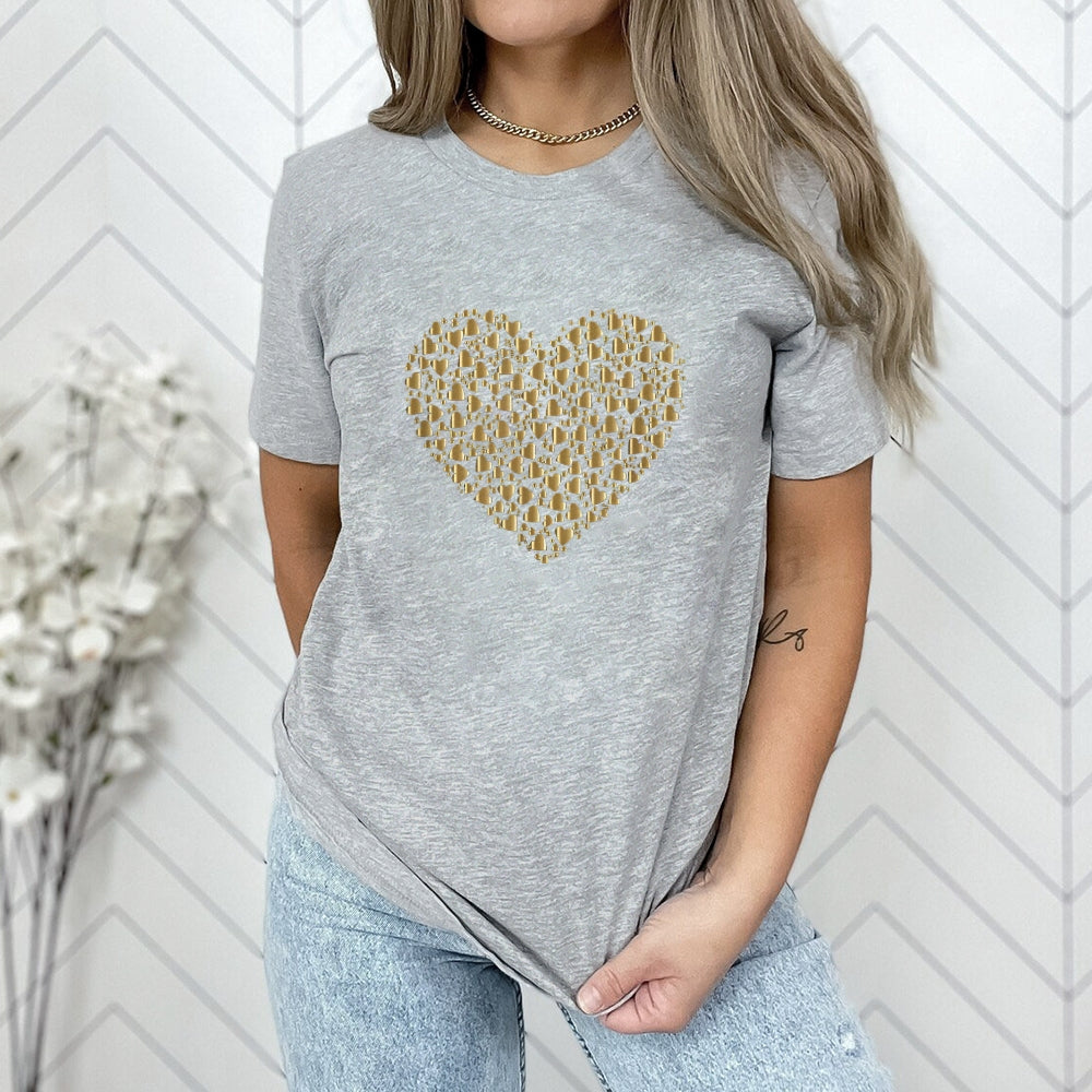 Women Valentine's Day Love Golden Heart Print Graphic T-shirt