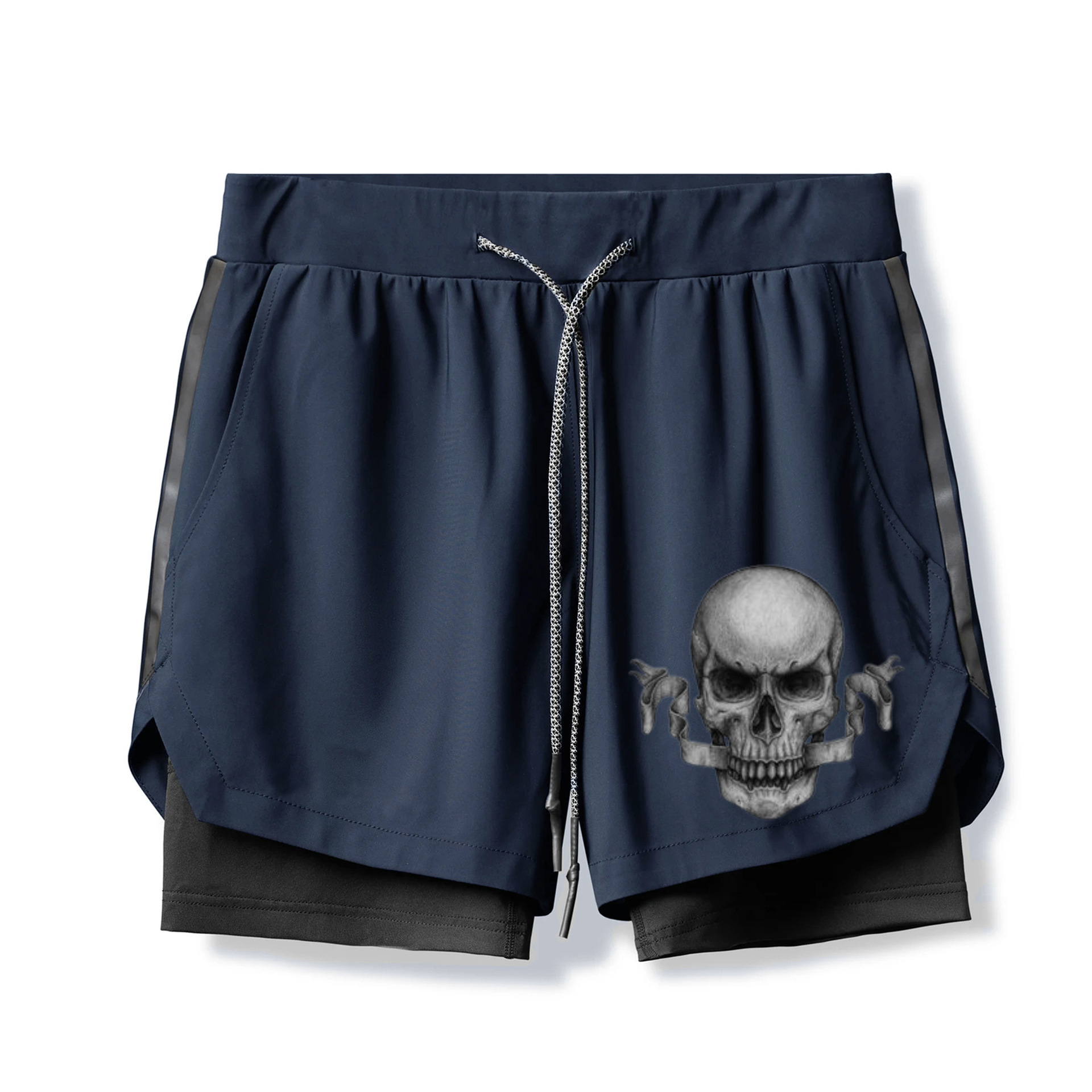 Angry Skull Print 2 In 1 Gym Shorts for Men