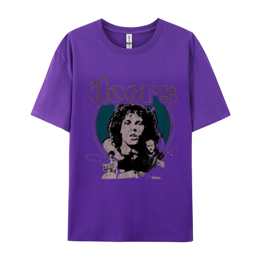 Mens Vintage The Doors Rock Band Print Cotton Short Sleeve Casual T-shirt