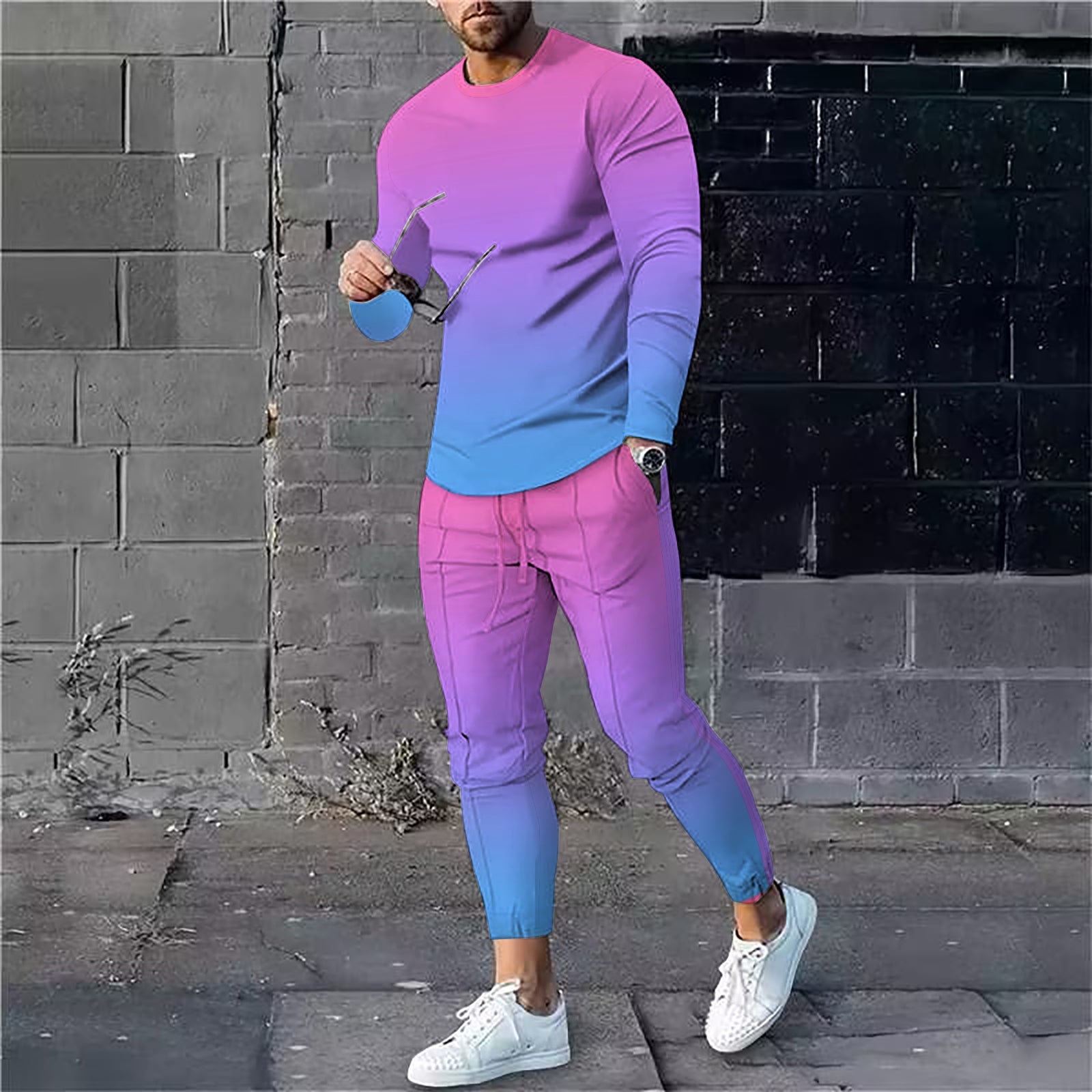 Mens Pink and Blue Ombre Tracksuit Sets