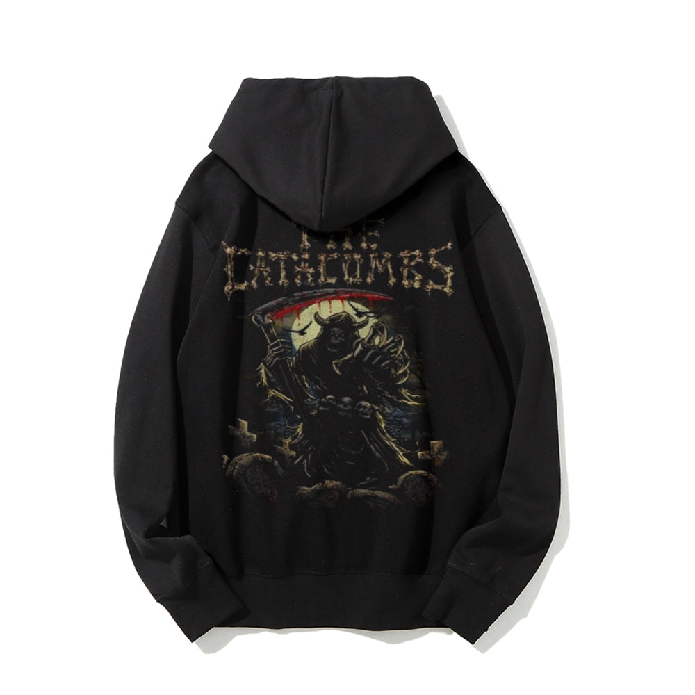 Mens Vintage Darkness Style Print Graphic Pullover With Kangaroo Pocket Hoodies