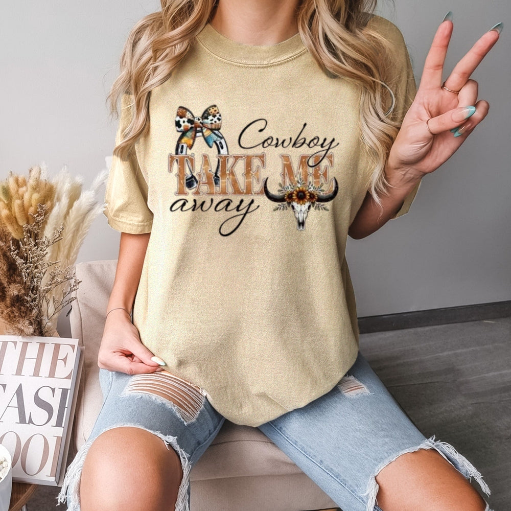 Women Cowboy Take Me Away Print Graphic T-shirt