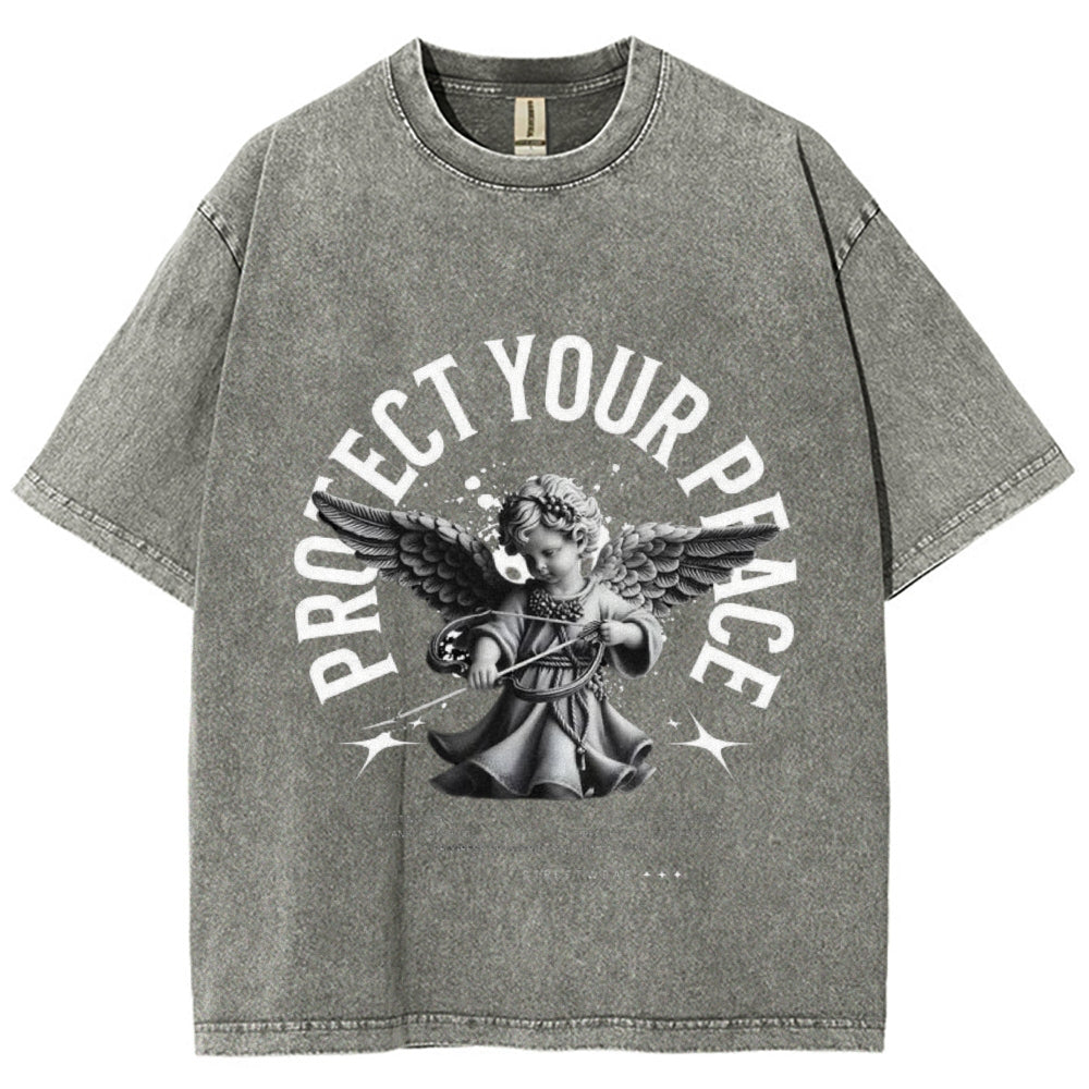 Women Vintage Protect Your Peace Angel Graphic T-shirt