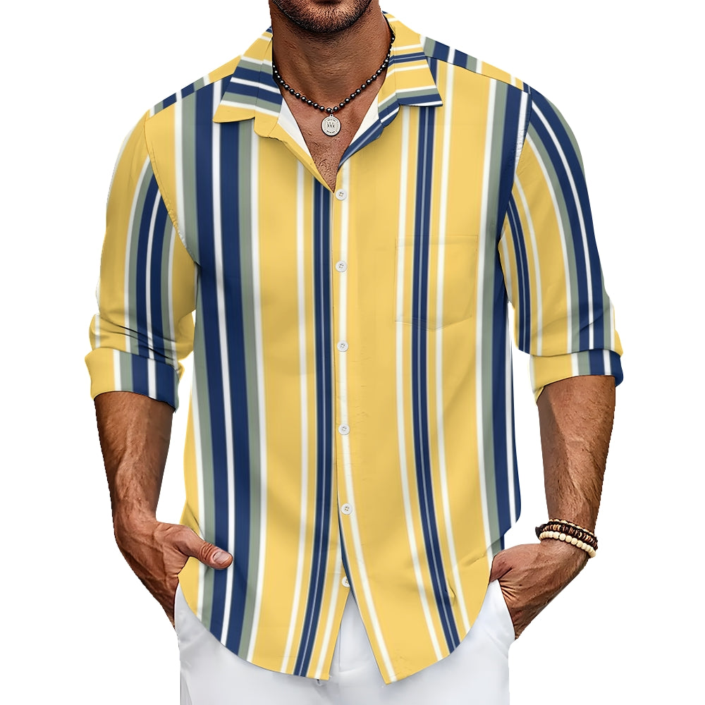 Mens Yellow Blue Striped Long Sleeve Shirt