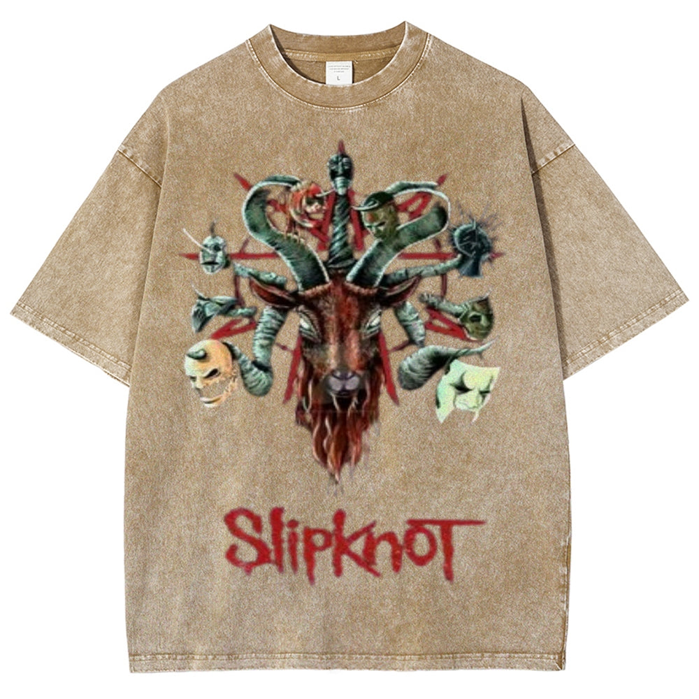 Unisex Vintage The Slipknot Rock Band Print Short Sleeve Casual Graphic Washed T-shirt