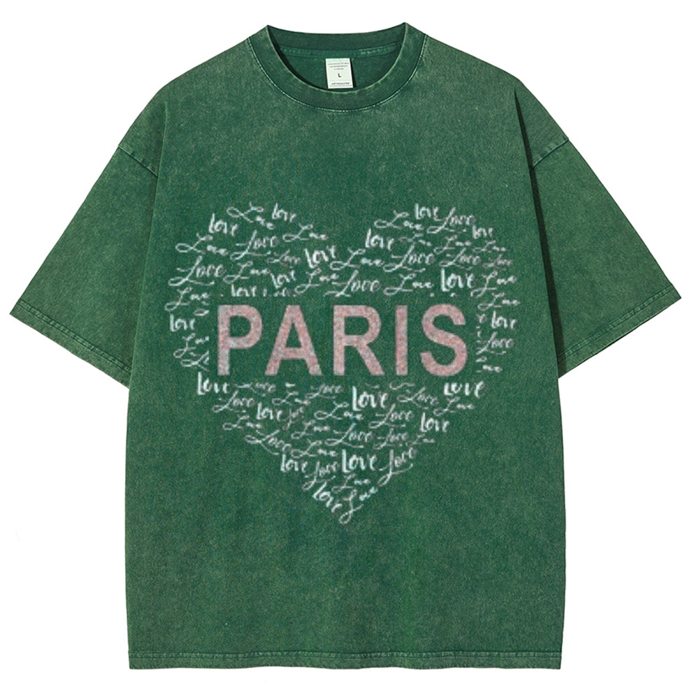 Women Washed Vintage Paris Heart Graphic Tee