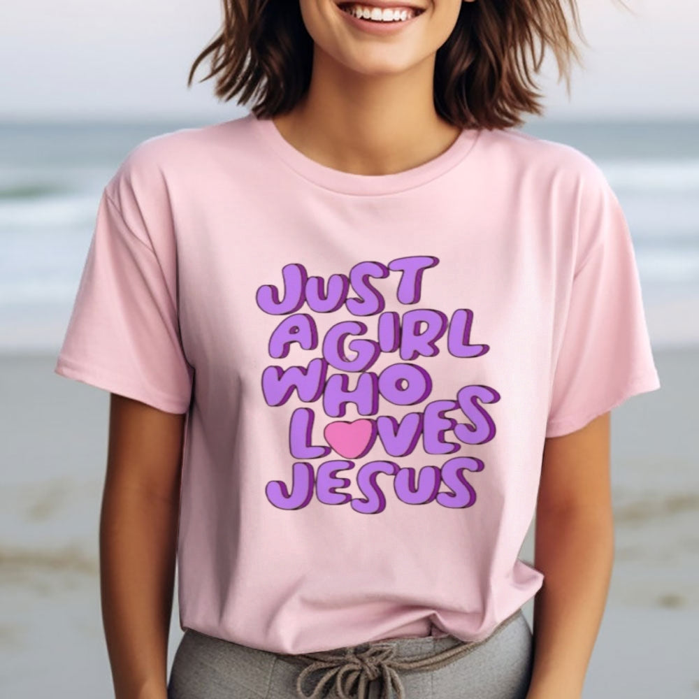 Women  Just A girl Loves Jesus Print Graphic T-shirt