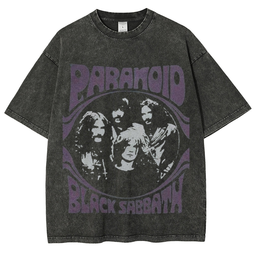 Unisex Vintage The Black Sabbath Rock Band Print Short Sleeve Casual Graphic Washed T-shirt