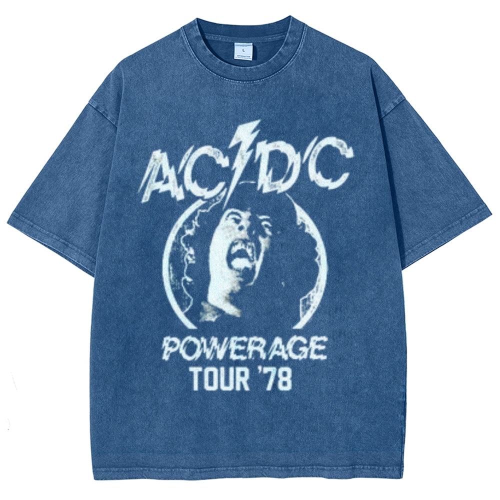 Unisex Vintage The Acdc Rock Band Print Short Sleeve Casual Graphic Washed T-shirt