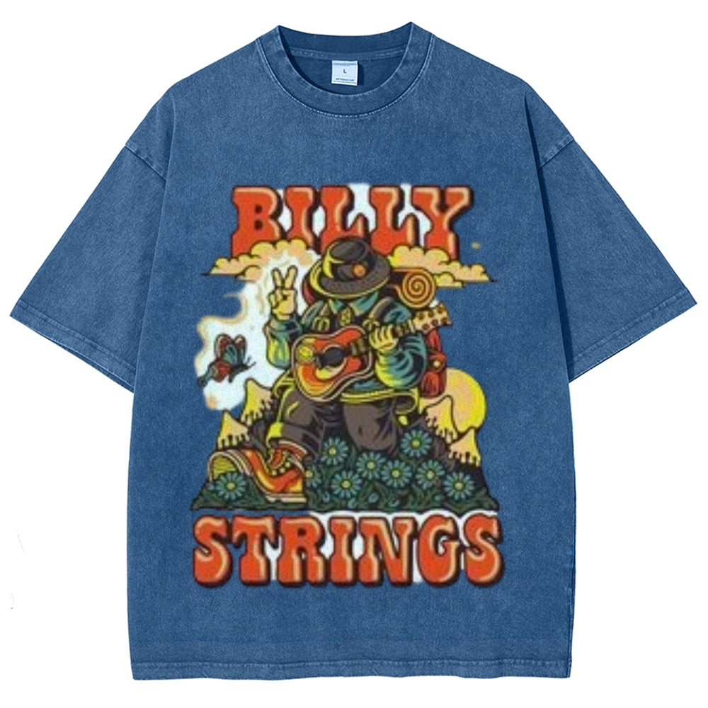 Unisex Vintage The Strings Rock Band Print Short Sleeve Casual Graphic Washed T-shirt