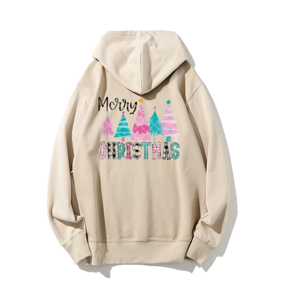 Merry Christmas Vibes Graphic Pullover With Kangaroo Pocket Hoodies