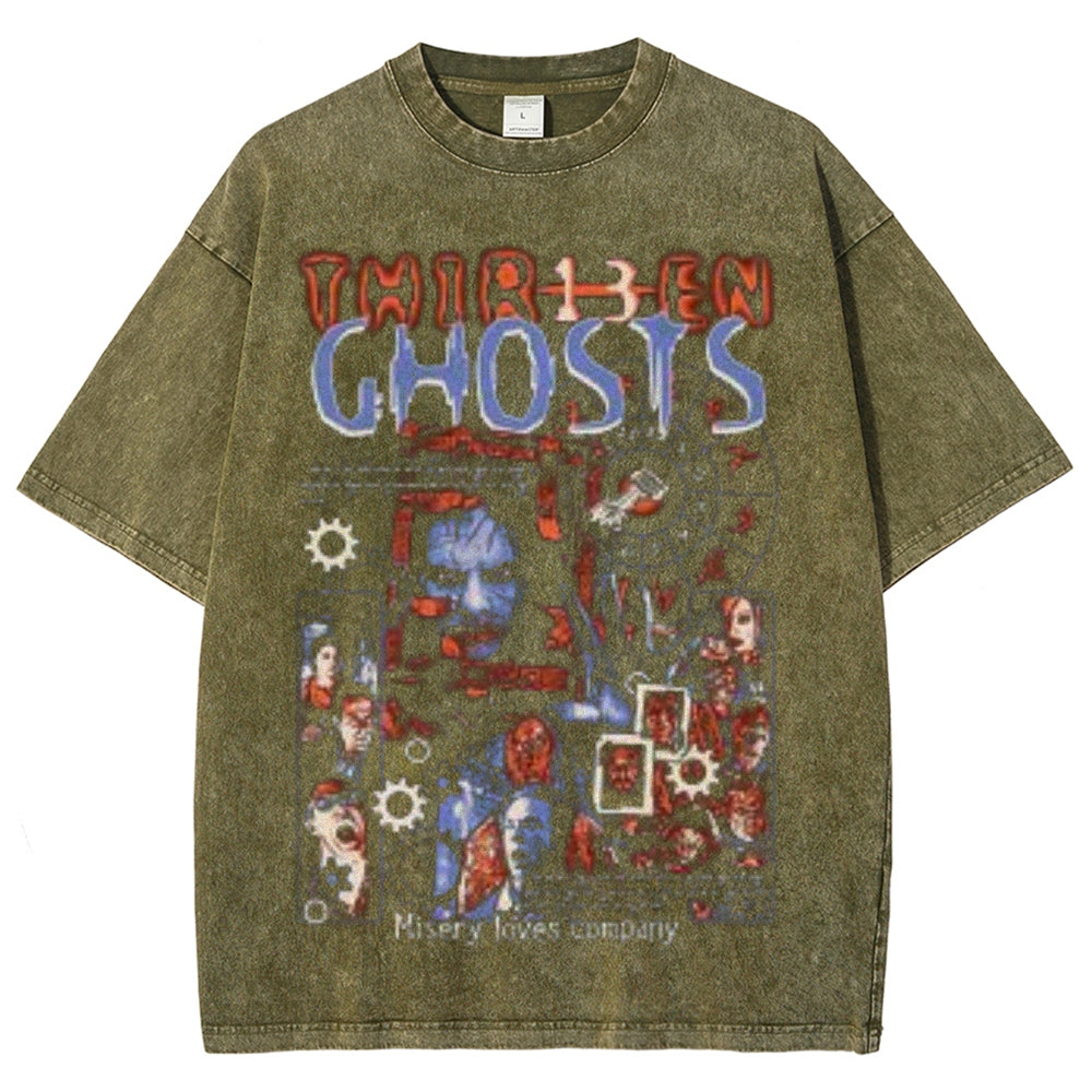 Unisex Vintage Thirteen Ghosts Horror Graphic Short Sleeve Washed T-shirt