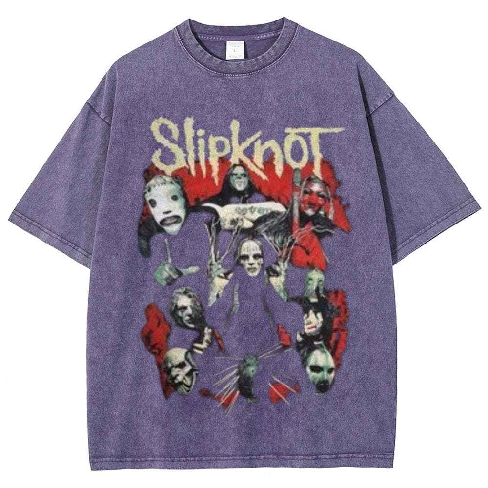 Unisex Vintage The Slipknot Rock Band Print Short Sleeve Casual Graphic Washed T-shirt