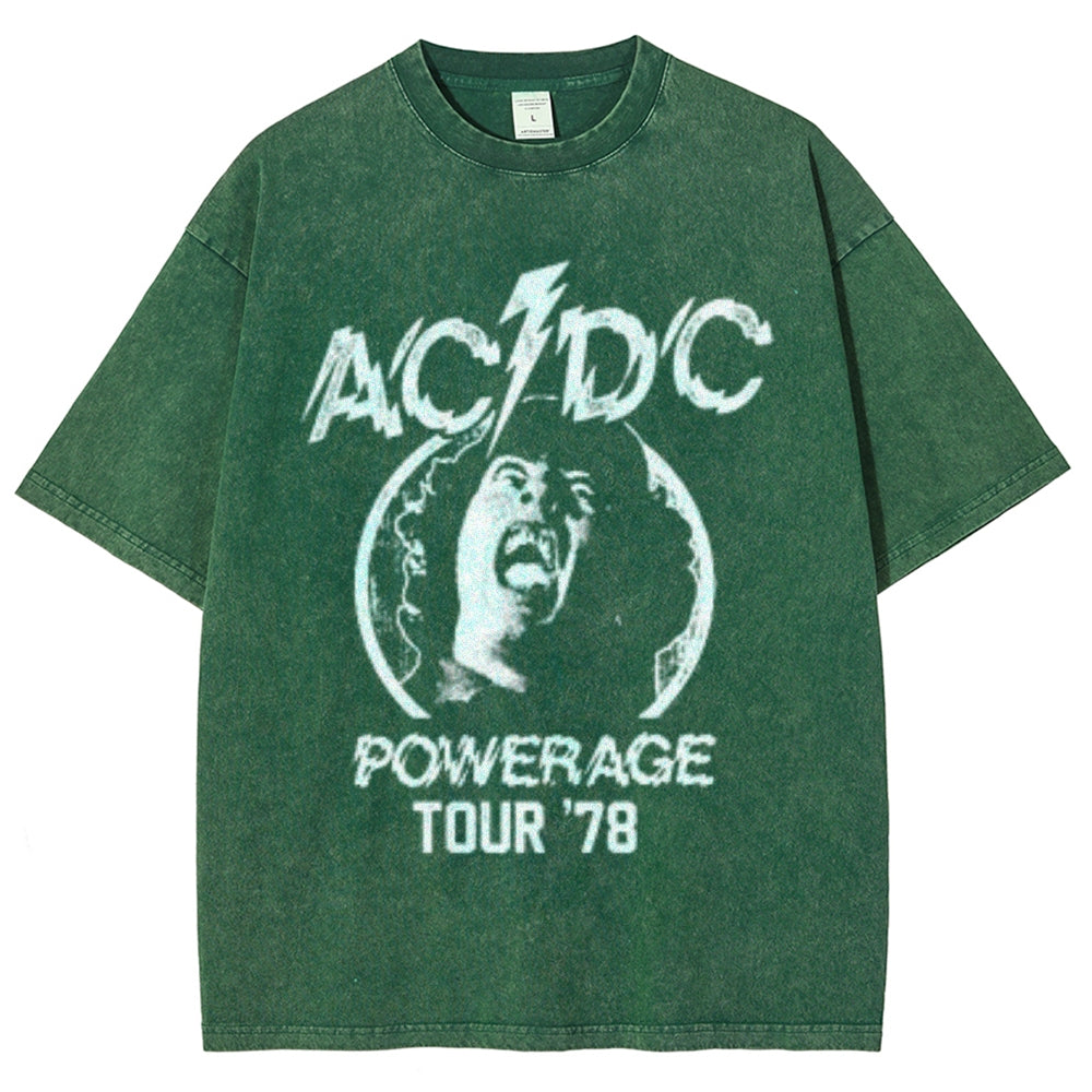 Unisex Vintage The Acdc Rock Band Print Short Sleeve Casual Graphic Washed T-shirt