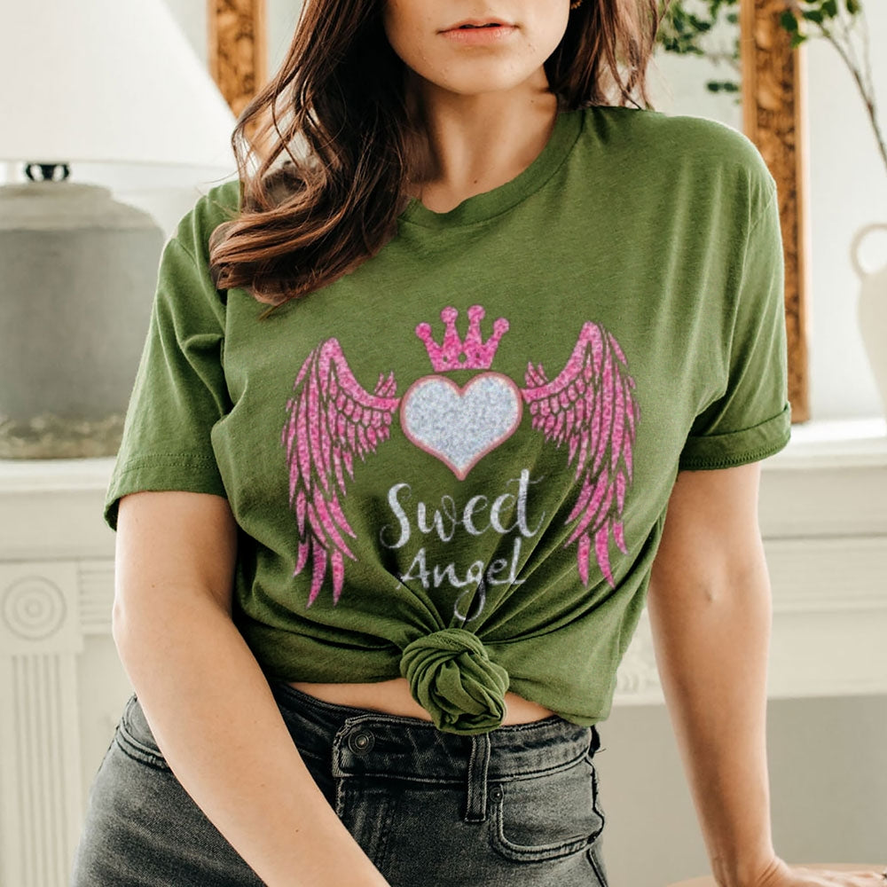 Women Sweet Angel Queen Print Graphic T-shirt