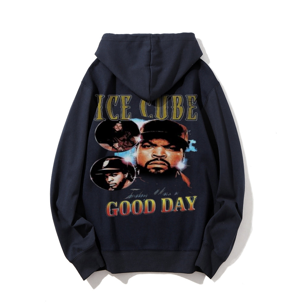 Mens Vintage Ice Cube Darkness Style Print Graphic Pullover With Kangaroo Pocket Hoodies