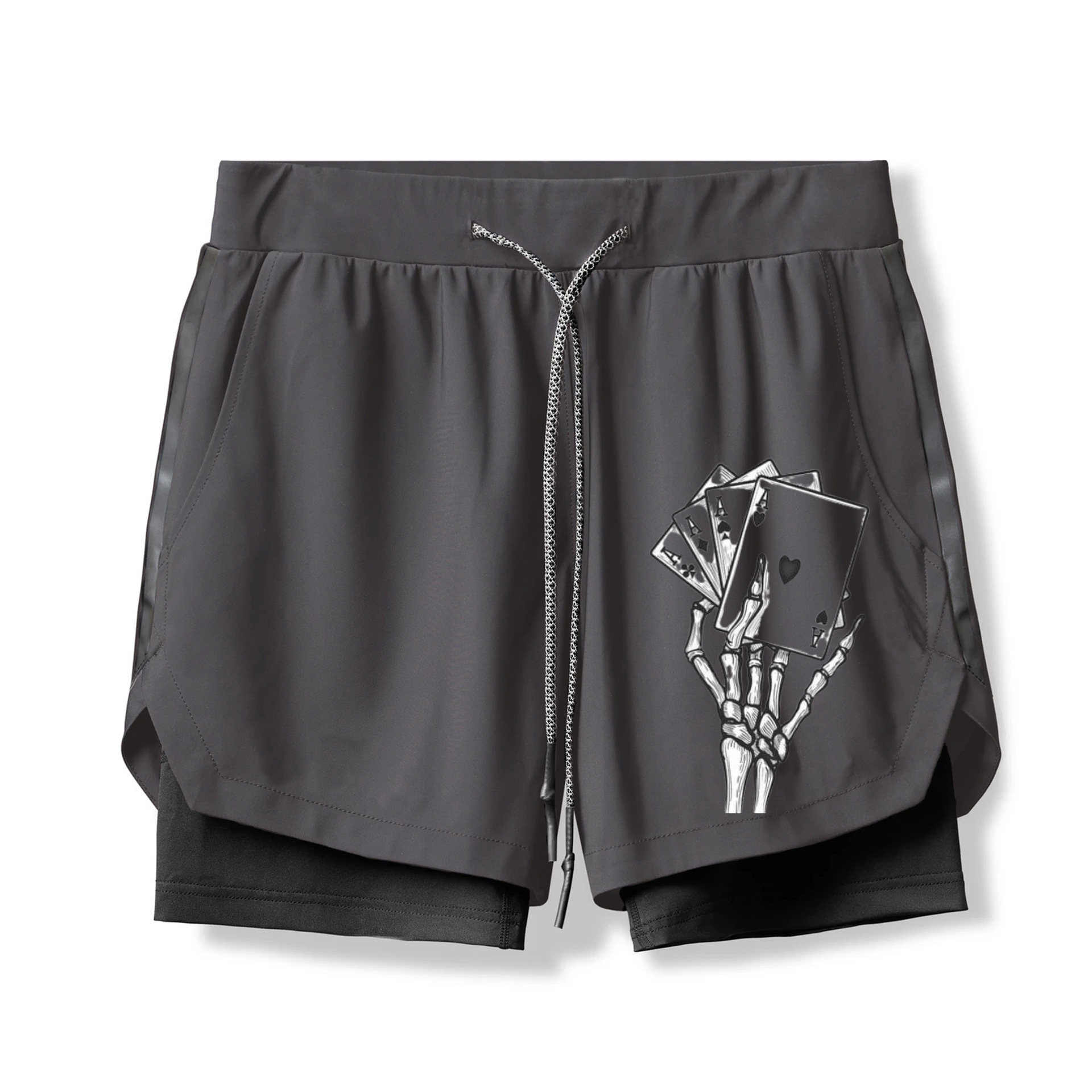 Skeleton Hand With Cards 2 In 1 Gym Shorts for Men