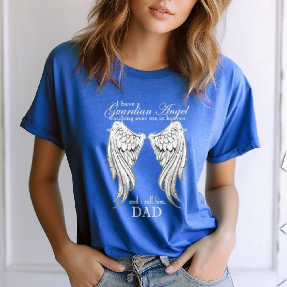 Women I Have A Guardian Angel Wing Graphic Print T-shirt