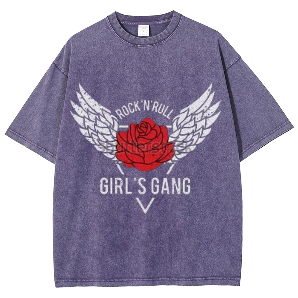 Women Washed Vintage Rock Rose Graphic Tee