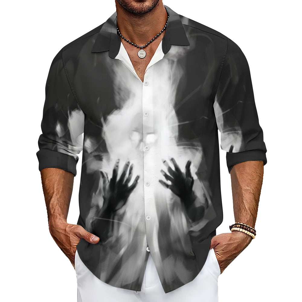 Mens Halloween Ghost Long Sleeve Shirt