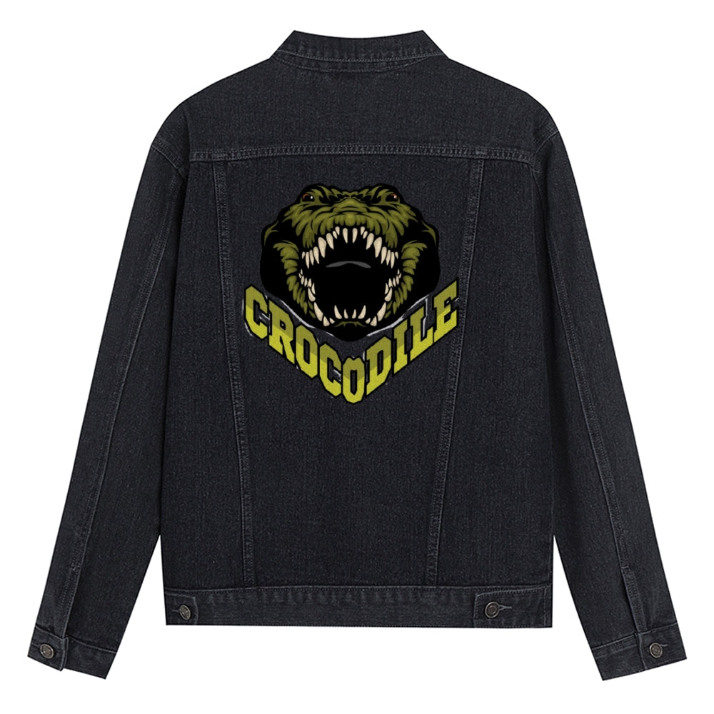 Mens Vintage Cartoon Prints Crocodile Denim Jacket