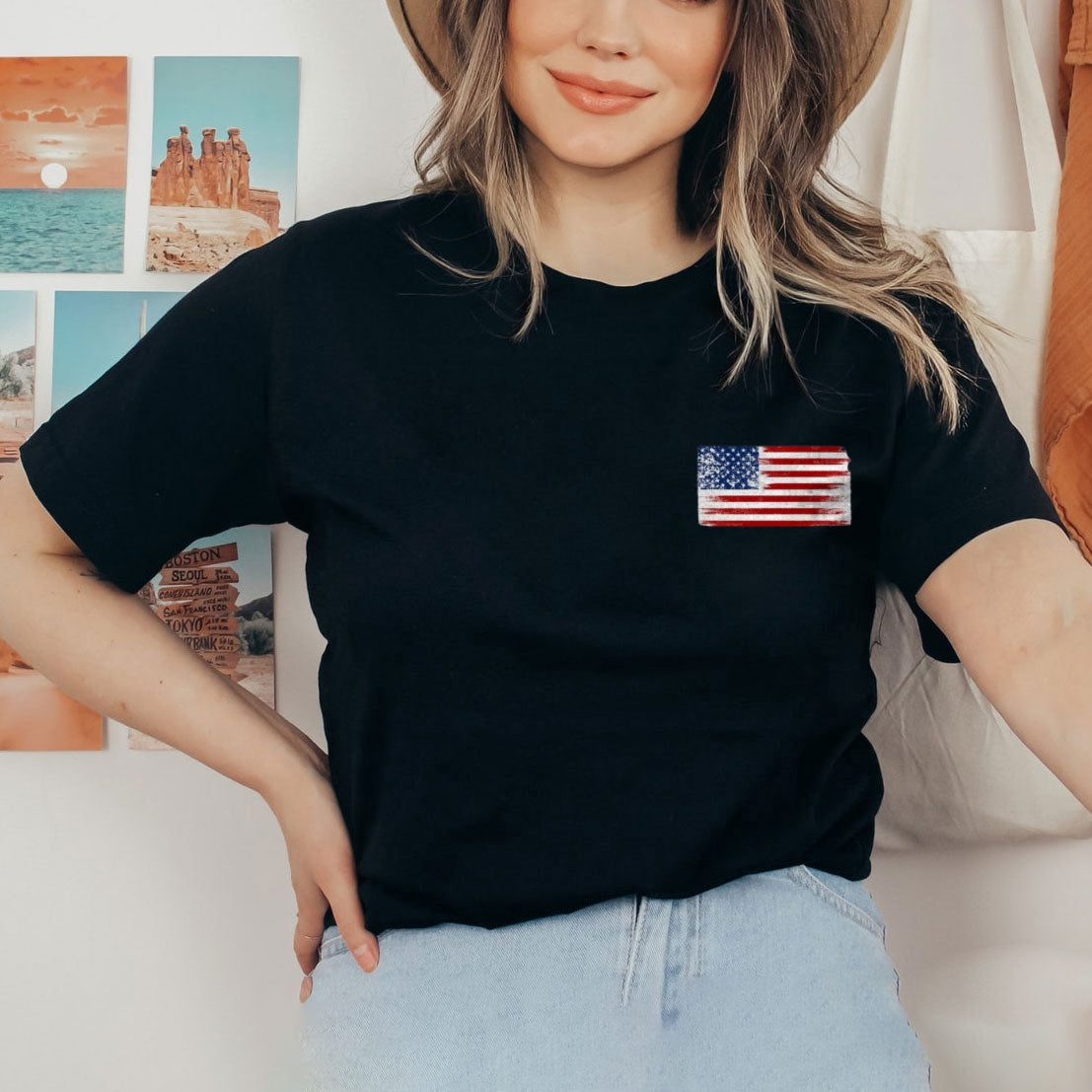 Women American Flag Print T-shirt