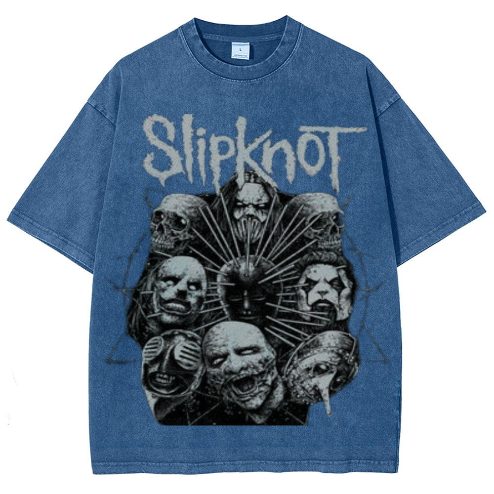 Unisex Vintage The Slipknot Rock Band Print Short Sleeve Casual Graphic Washed T-shirt