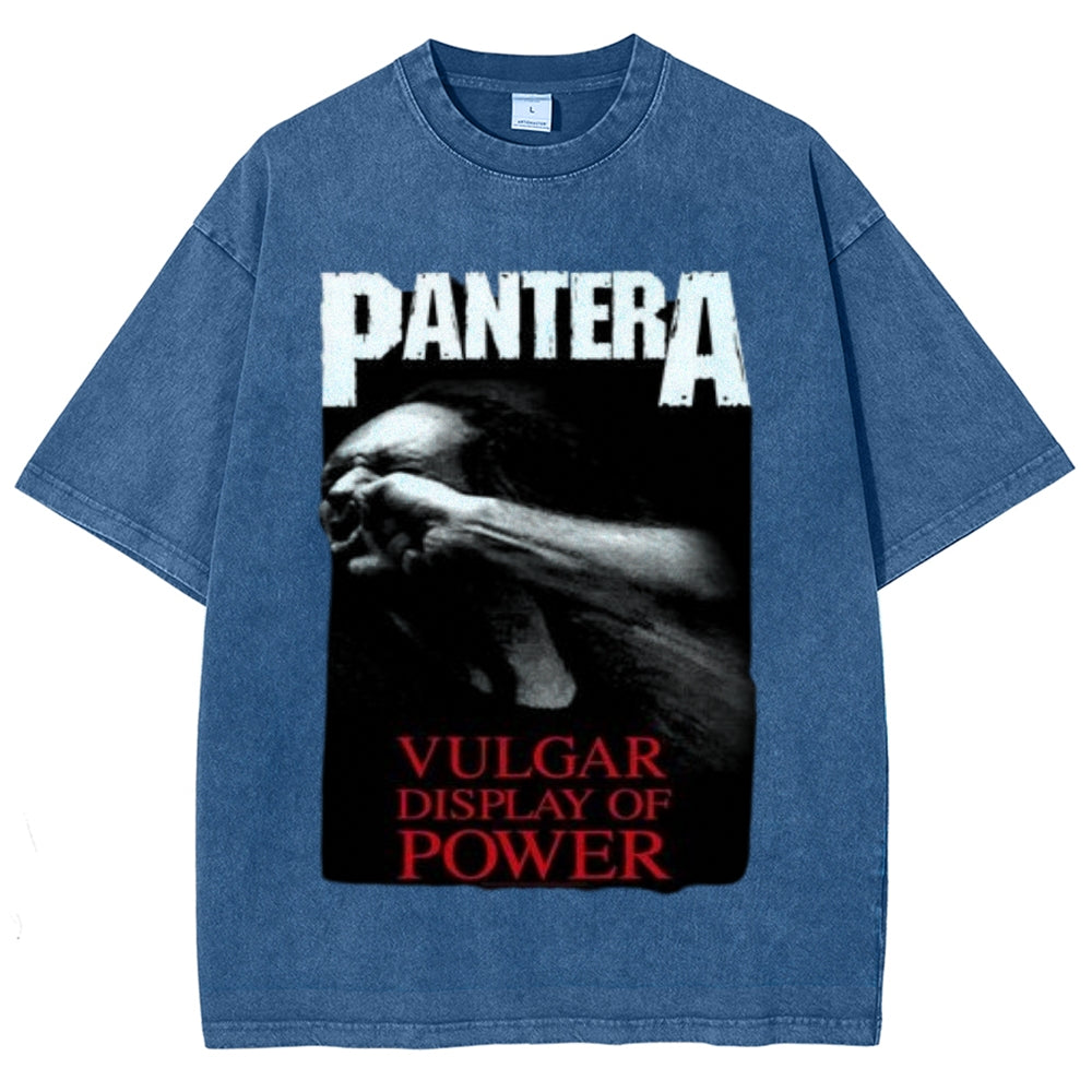 Unisex Vintage The Pantera Rock Band Print Short Sleeve Casual Graphic Washed T-shirt