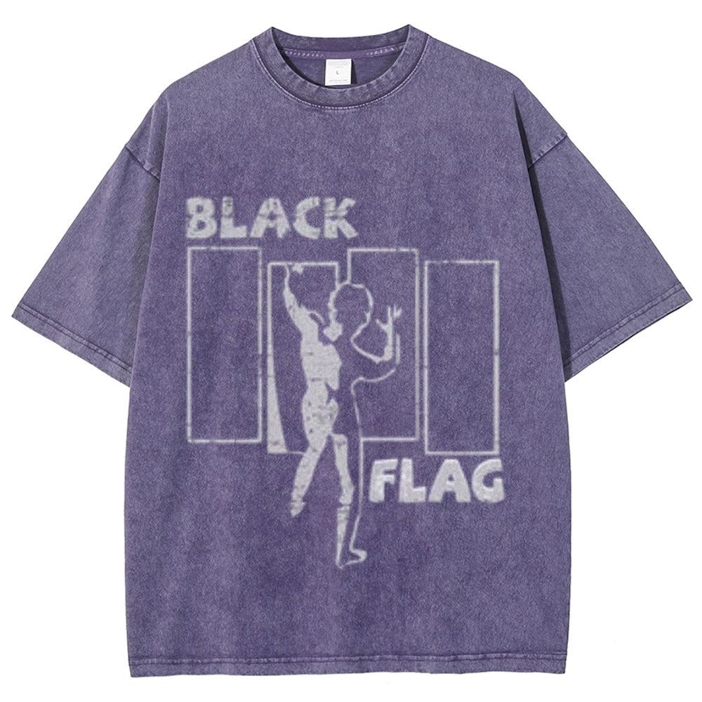 Unisex Vintage The Black Flag Rock Band Print Short Sleeve Casual Graphic Washed T-shirt