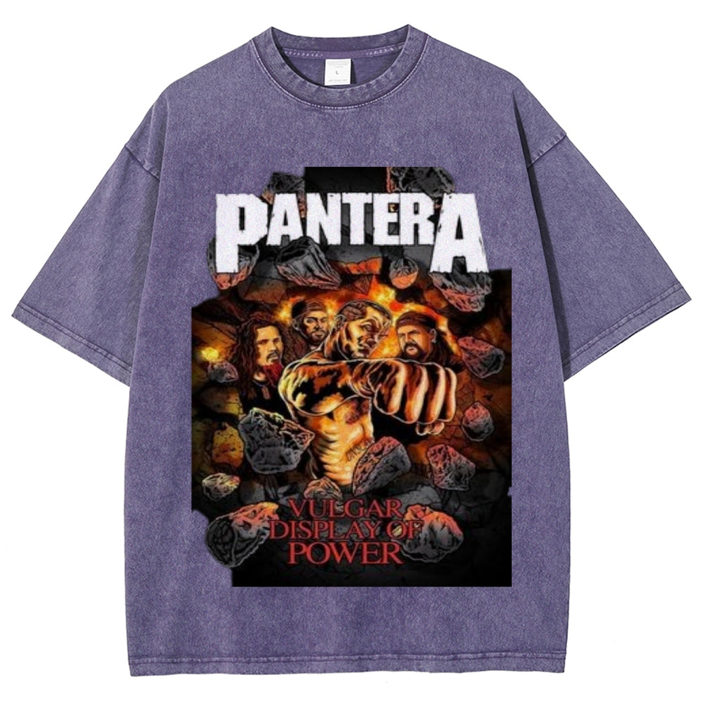 Unisex Vintage The Pantera Rock Band Print Short Sleeve Casual Graphic Washed T-shirt