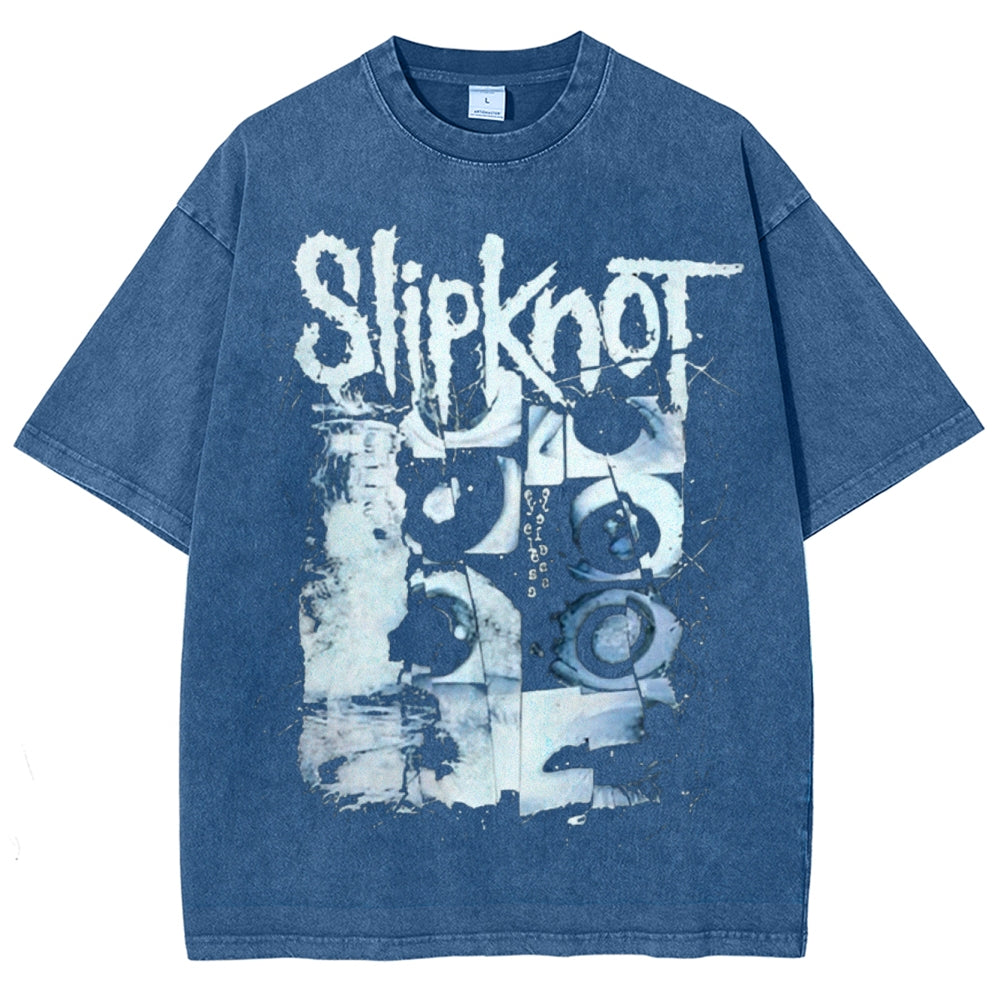 Unisex Vintage The Slipknot Rock Band Print Short Sleeve Casual Graphic Washed T-shirt