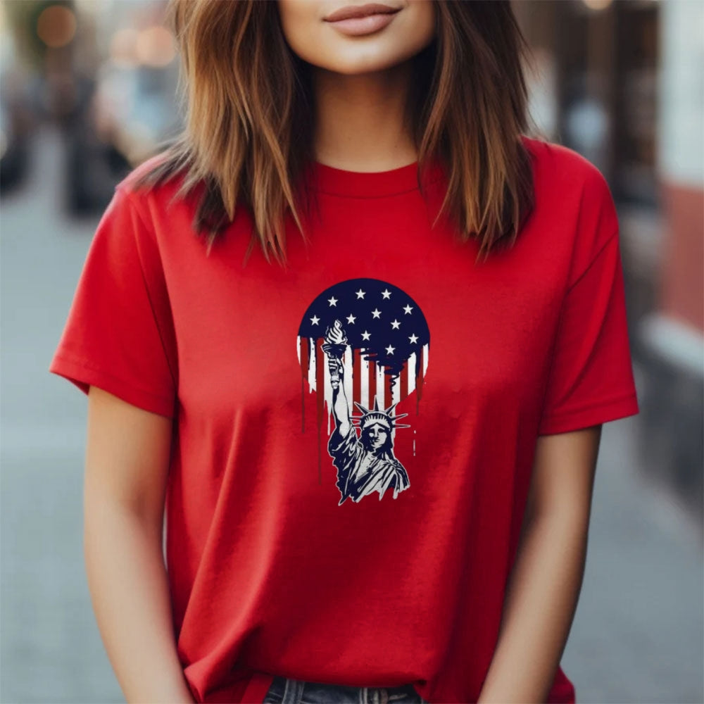 Women Independence Day Freedom Flag Print T-shirt