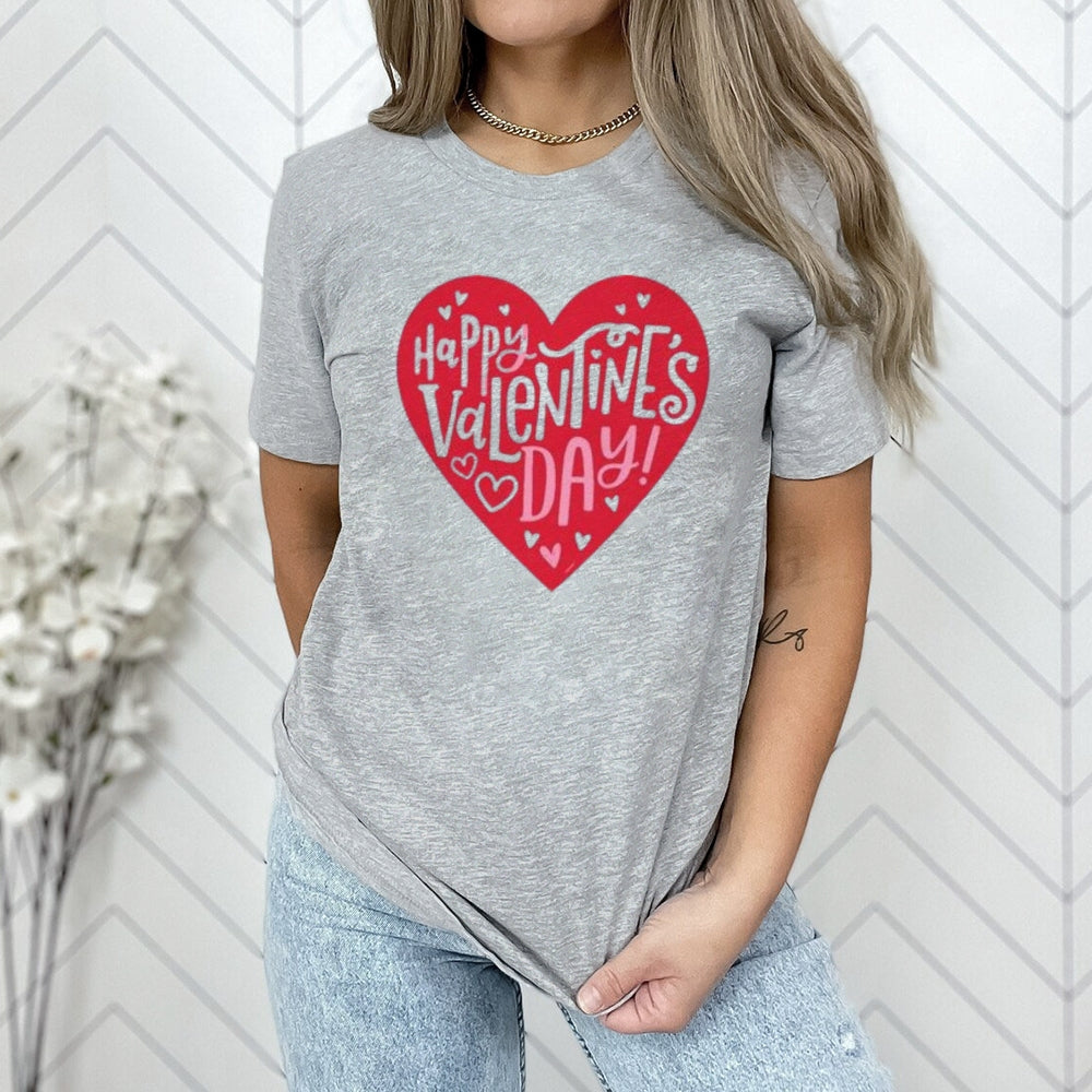 Women Happy Valentine's Day Heart Print Graphic T-shirt