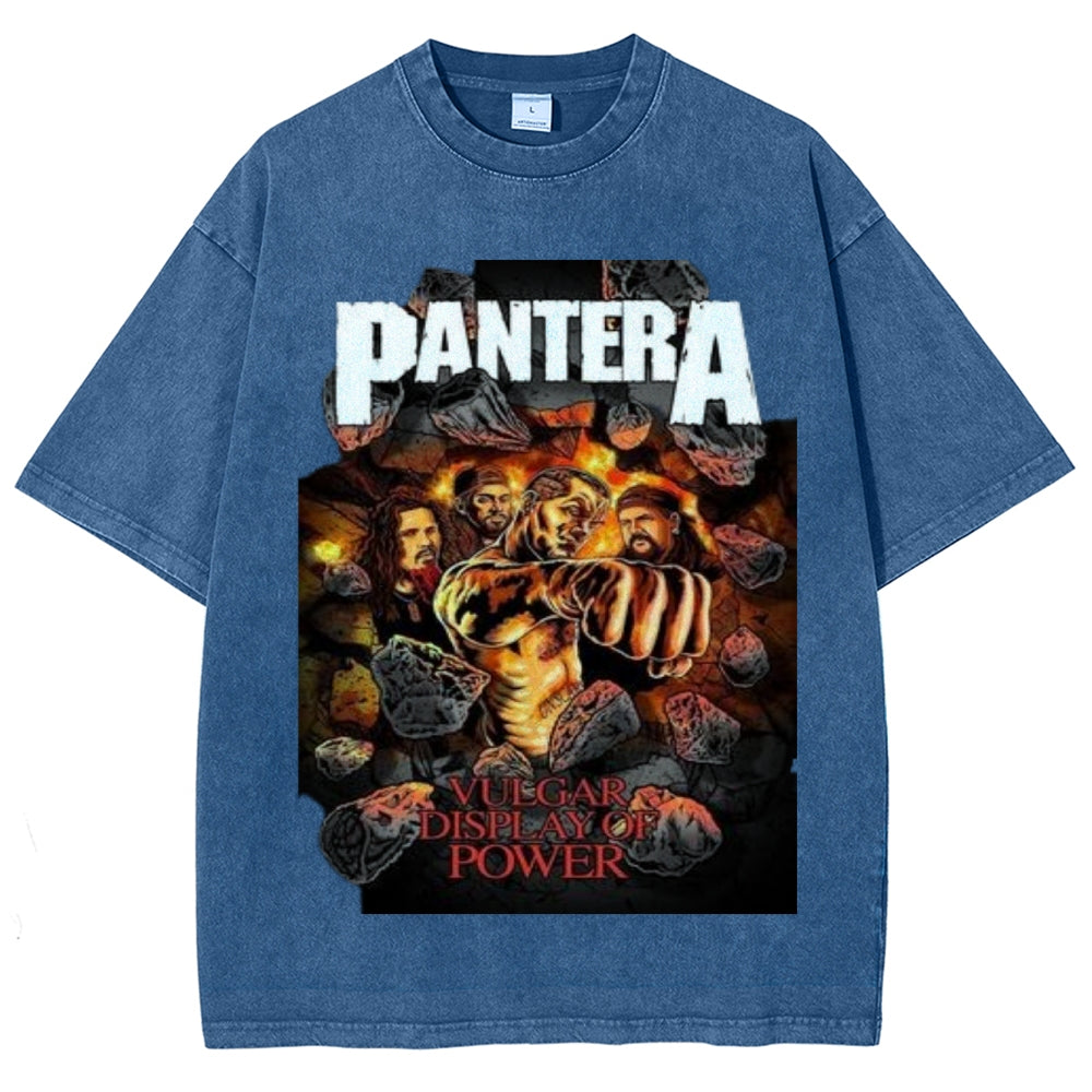 Unisex Vintage The Pantera Rock Band Print Short Sleeve Casual Graphic Washed T-shirt