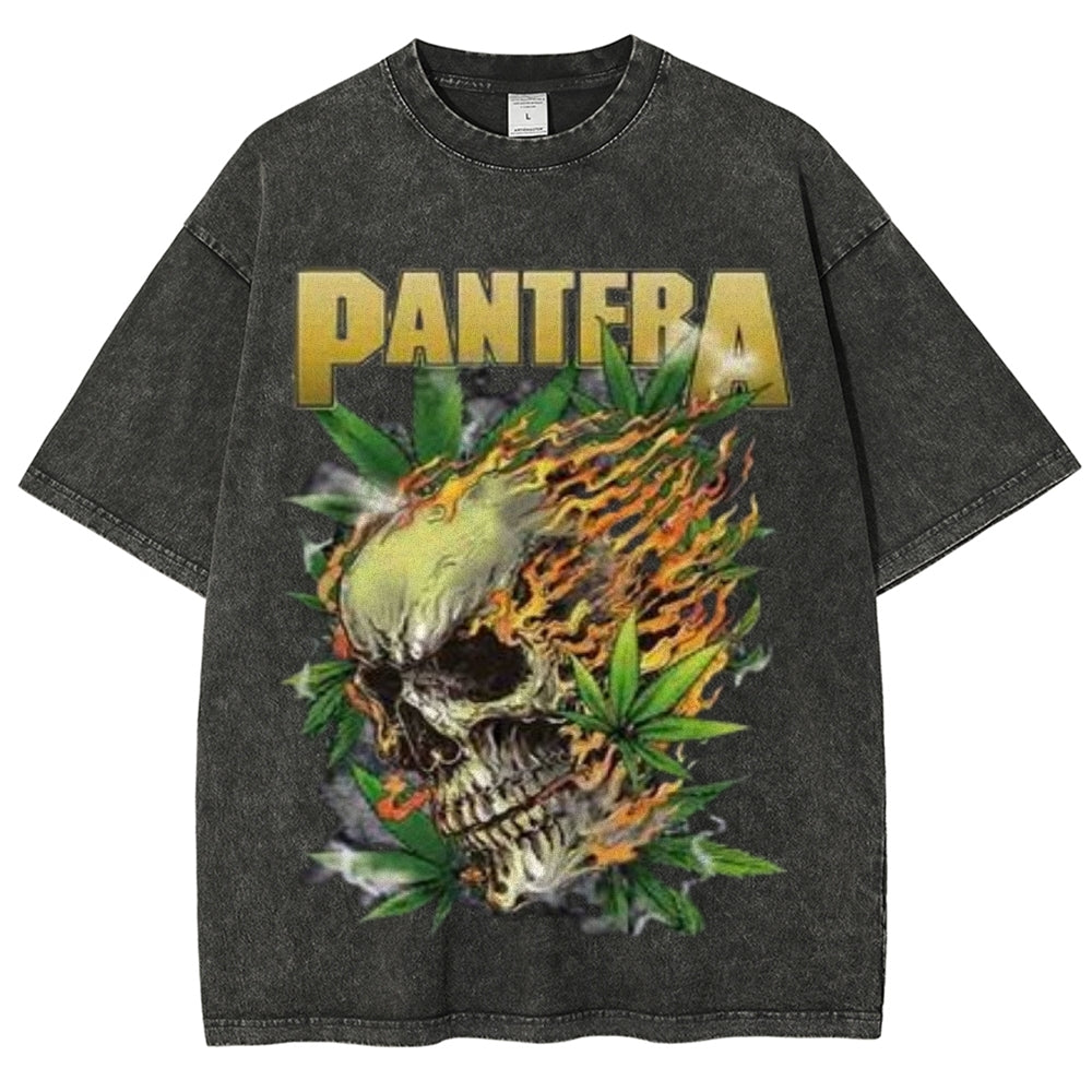 Unisex Vintage The Pantera Rock Band Print Short Sleeve Casual Graphic Washed T-shirt