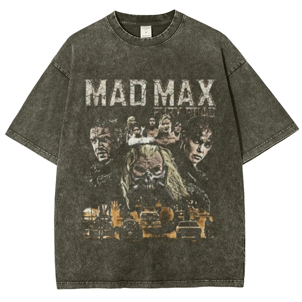 Unisex Vintage Madmax Darkness Style Graphic Short Sleeve Washed T-shirt