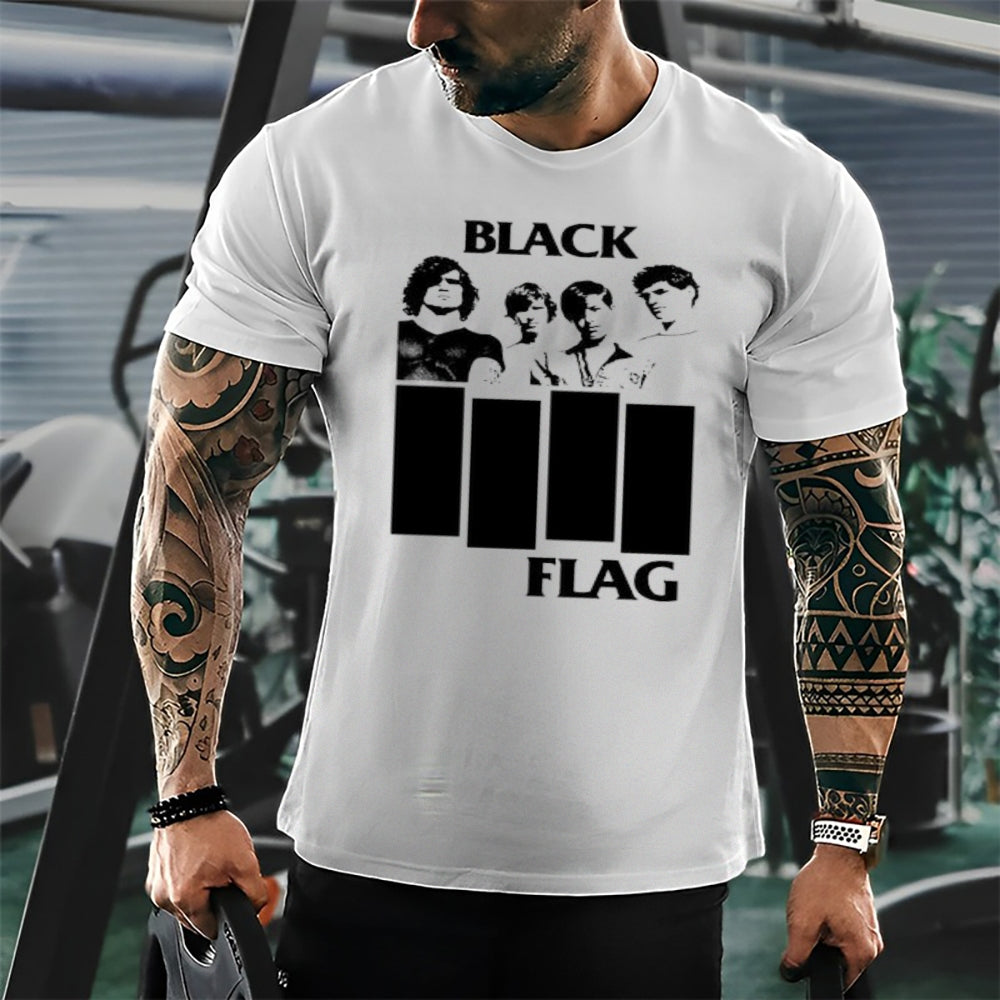 Mens Vintage The Black Flag Rock Band Print Cotton Short Sleeve Casual Graphic T-shirt