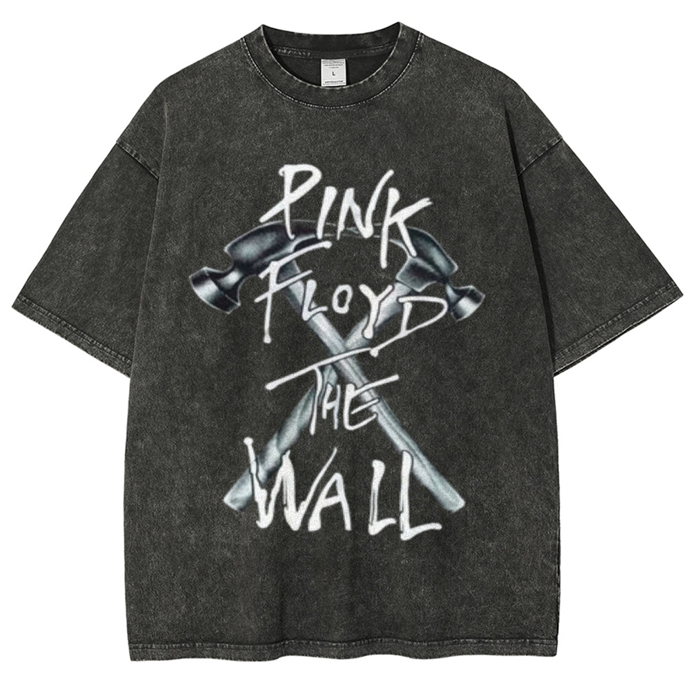 Unisex Vintage The Pink Rock Band Print Short Sleeve Casual Graphic Washed T-shirt