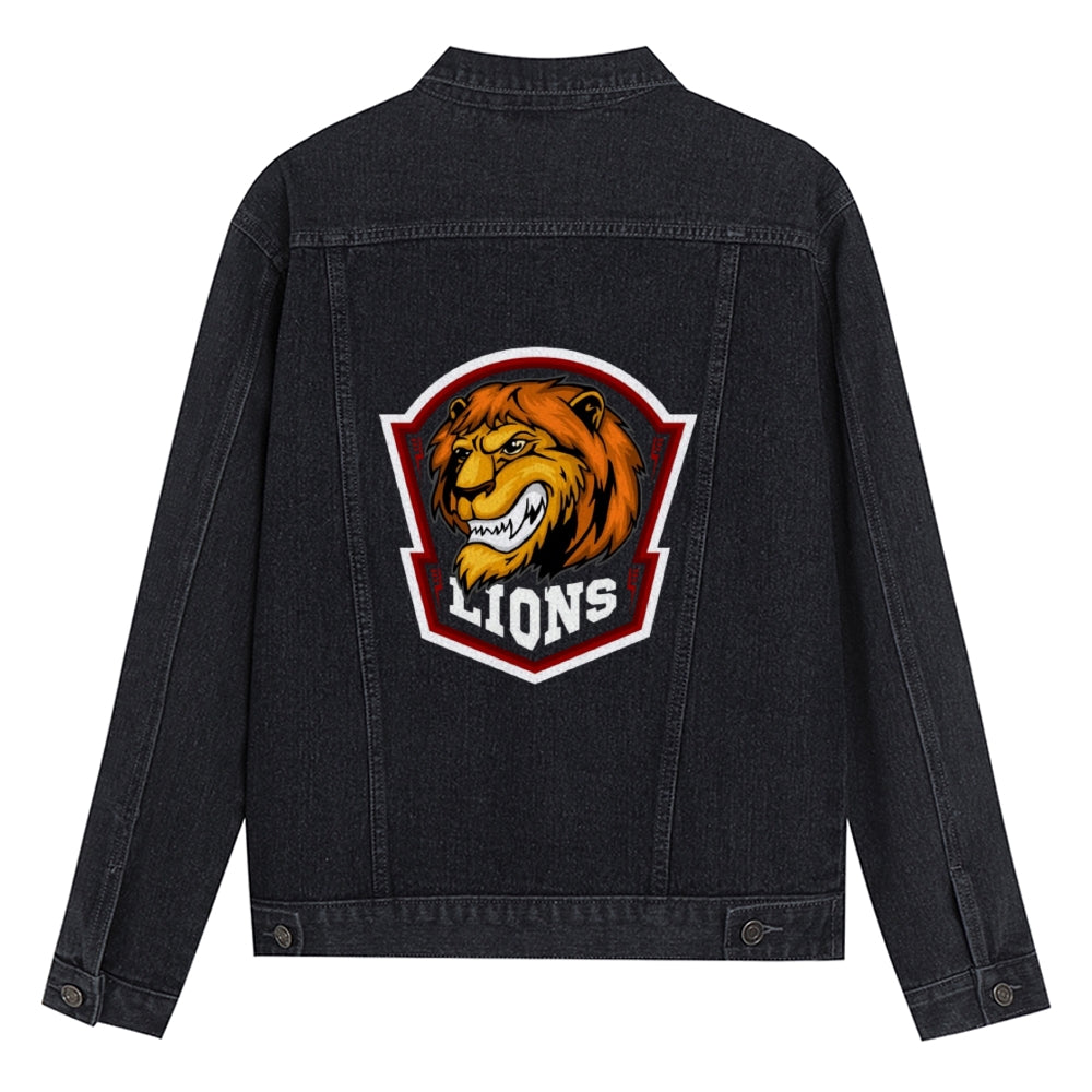 Mens Vintage Cartoon Prints Lion Head Denim Jacket