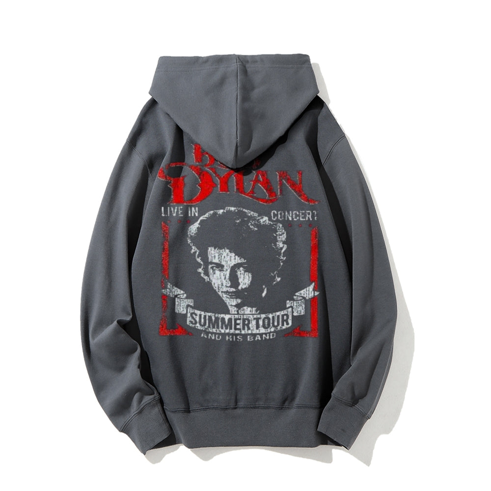 Mens Vintage Bob Dylan Darkness Style Print Graphic Pullover With Kangaroo Pocket Hoodies