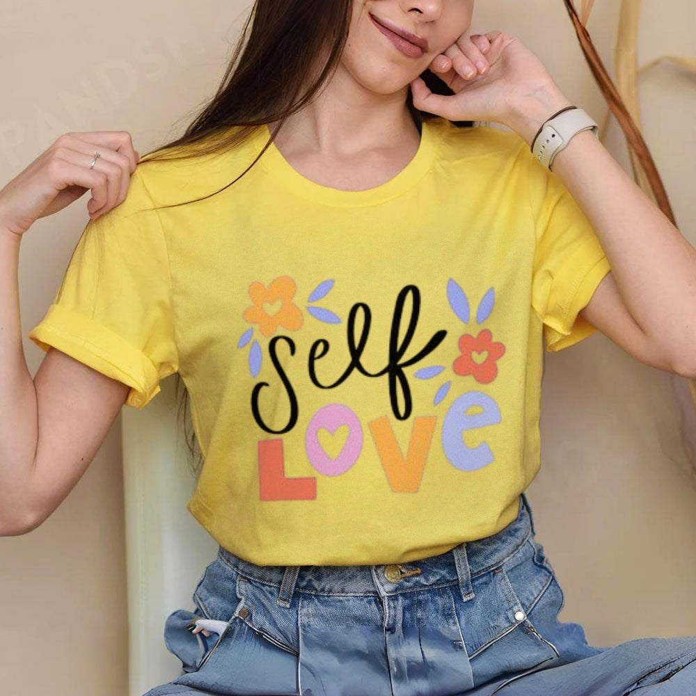 Women Self Love Flower Print Graphic T-shirt