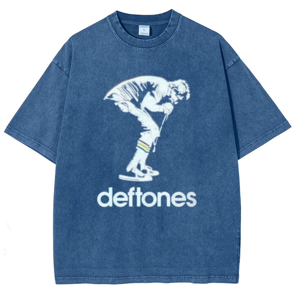 Unisex Vintage The Deftones Rock Band Print Short Sleeve Casual Graphic Washed T-shirt